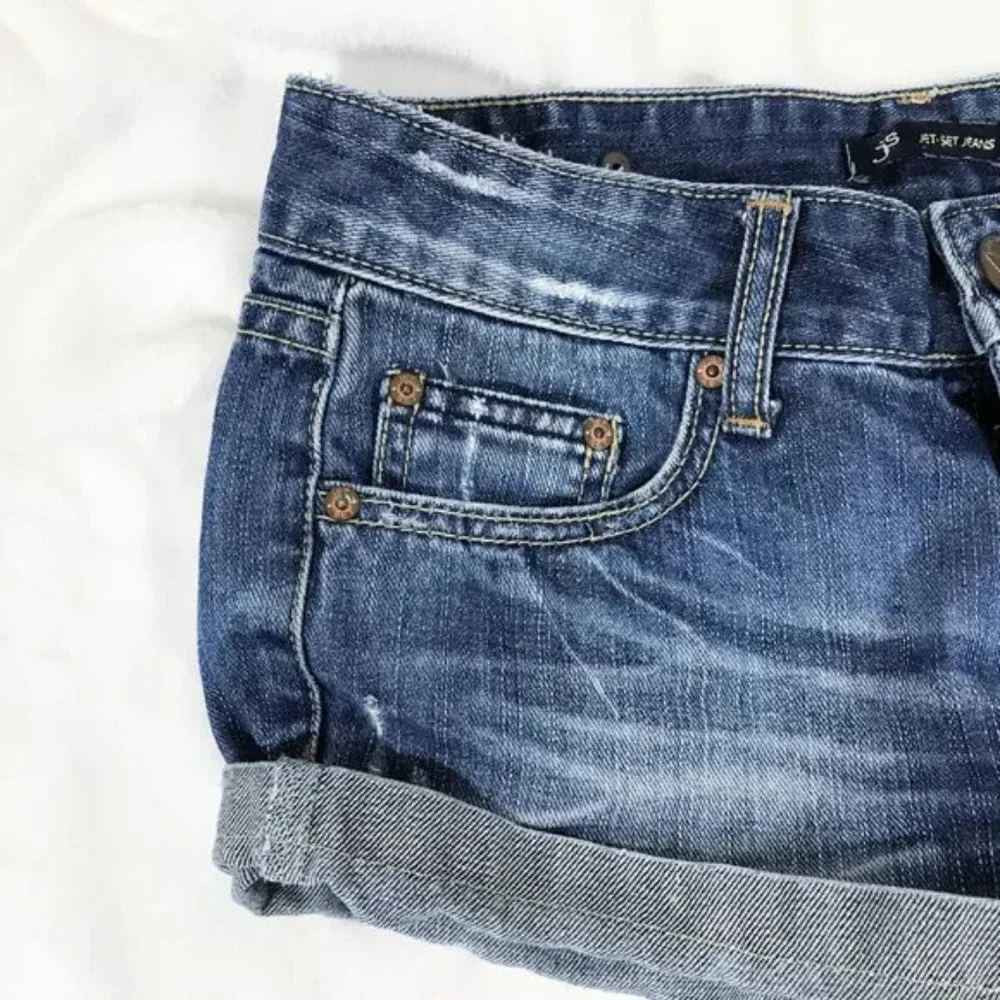 Jet Set Denim Short Shorts Blue Distressed Size 5
